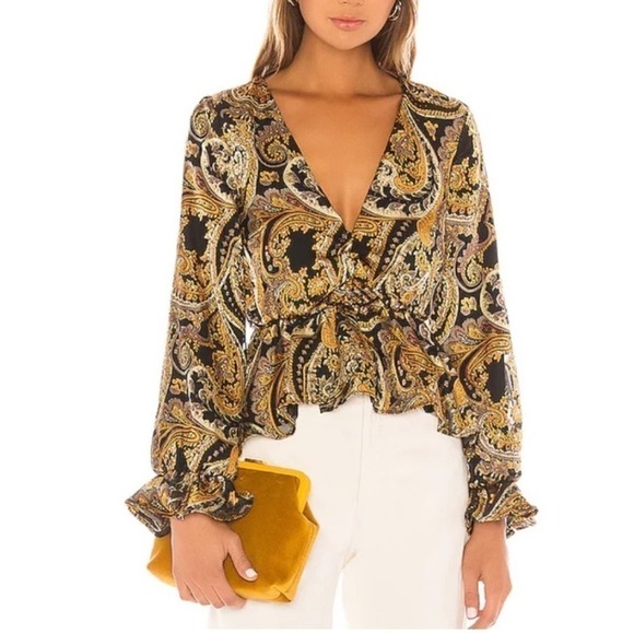 House of Harlow 1960 Tops - house of harlow 1960 maisha top in black gold paisley size small
